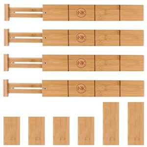 nk home goods expandable bamboo drawer divider (17x22 in), adjustable kitchen organizer for office, home, and closets. 4 dividers 6 inserts. (free 12x24 liner)