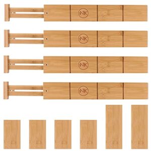 NK Home Goods Expandable Bamboo Drawer Divider (17x22 in), Adjustable Kitchen Organizer for Office, Home, and Closets. 4 Dividers 6 Inserts. (Free 12x24 Liner)