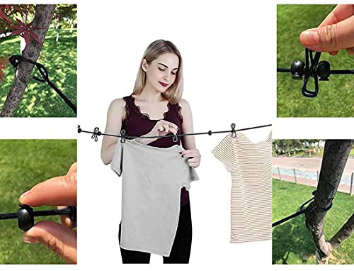 Portable Clothesline with 12pcs Clips, 3 Pack Windproof Travel Camping Clothes line Retractable Elastic Laundry Drying Clothes Line for Backyard, Hotel, Outdoor and Indoor Use(Black+Blue+Purple)