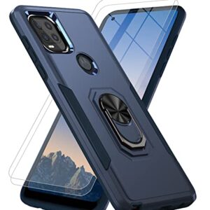 Bonkier Moto G Stylus 5G Case, Military Grade Shockproof, Built-in Magnetic Kickstand, 2x Tempered Glass Protectors - Blue