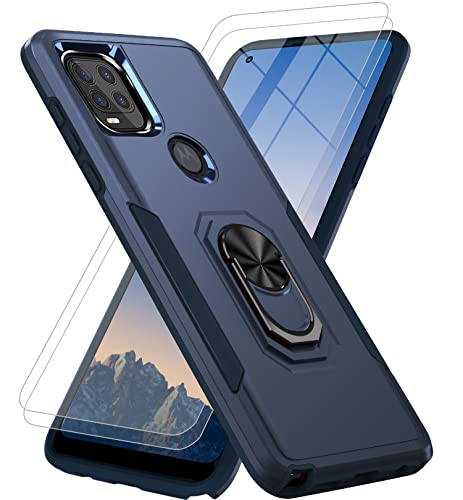 Bonkier Moto G Stylus 5G Case, Military Grade Shockproof, Built-in Magnetic Kickstand, 2x Tempered Glass Protectors - Blue