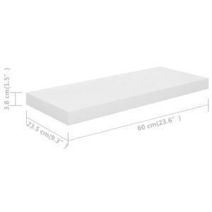 vidaxl set of 4 high gloss white floating shelves - durable honeycomb mdf with metal frame - 23.6"x9.3"x1.5"