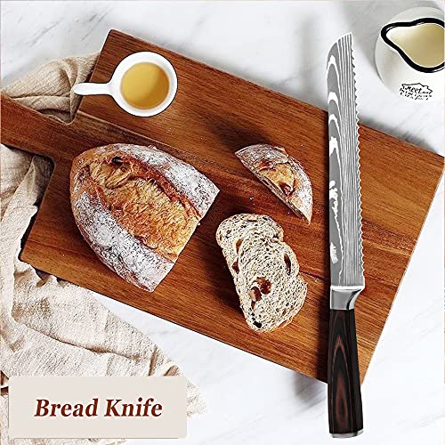 OWUYUXI Bread Knife, Professional Bread Knife 8 Inch, Serrated Knife Made of Japanese Aus-10v Super Stainless Steel, Ultra Sharp Cake Knife with Gift Box, Slicing Knife.