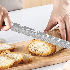 OWUYUXI Bread Knife, Professional Bread Knife 8 Inch, Serrated Knife Made of Japanese Aus-10v Super Stainless Steel, Ultra Sharp Cake Knife with Gift Box, Slicing Knife.