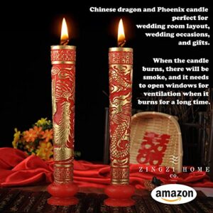 ZINGZIHOME Chinese Dragon and Phoenix Wedding Candles Red Traditional Double Happiness 1 Pair, 9.84 Inch Tall x 2 Inch Diameter, Great for Chinese Weddings Decoration as Well as Special Events