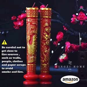 ZINGZIHOME Chinese Dragon and Phoenix Wedding Candles Red Traditional Double Happiness 1 Pair, 9.84 Inch Tall x 2 Inch Diameter, Great for Chinese Weddings Decoration as Well as Special Events