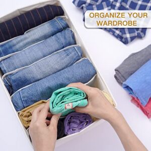Msthreeup Wardrobe Clothes Organizer for Folded Clothes -7 Grids Drawer Dividers Organizers for Jeans Pants Shirts Leggings T-shirt (L-GRAY-1PCS)