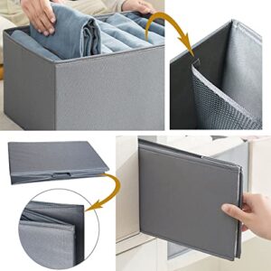 Msthreeup Wardrobe Clothes Organizer for Folded Clothes -7 Grids Drawer Dividers Organizers for Jeans Pants Shirts Leggings T-shirt (L-GRAY-1PCS)