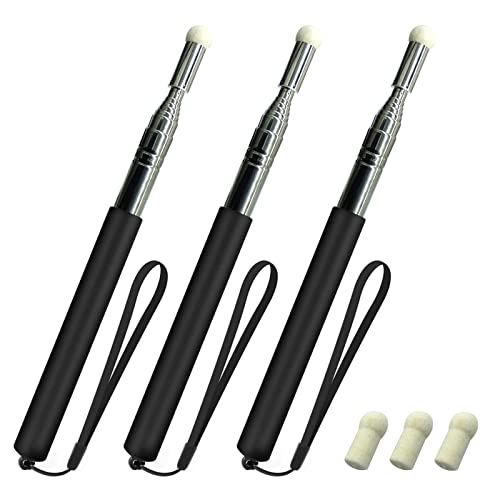 Pointer for Classroom, Set of 3 - Telescoping Teachers Pointer Stick Stainless Steel Retractable Pointer with Felt Tip for Classroom Whiteboard Handheld Presenter 39.4 inch (Black)