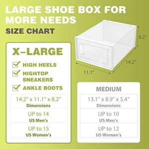 DHMAKER Shoe Storage Boxes, Stackable Shoe Box Foldable Clear 6 Pack, X-Large Boot Sneaker Storage Boxes Women Men Plastic Dustproof for Sneaker, Heel, Sandal, White