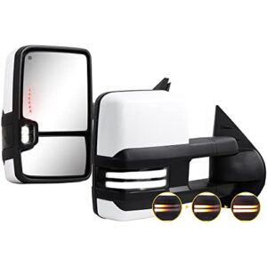 sanooer towing mirrors painted white switchback dynamic turn light compatible with 2007-2013 chevy silverado suburban tahoe gmc sierra yukon with running lights power glass backup lamp heated set