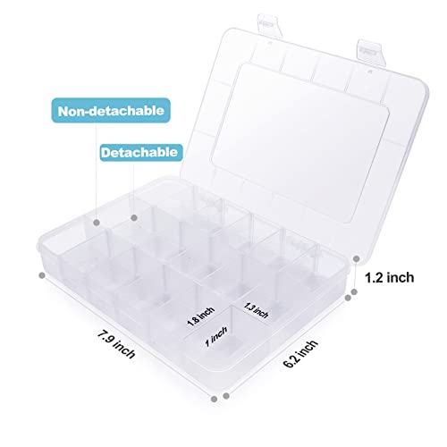Ecurfu 18 Grids Clear Organizer Box, Small Plastic Compartments Storage Container with Dividers for Ribbon, DIY Crafts, Bead, Jewelry, Sewing, Fishing Tackles, Thread, Size 7.9x6.2x1.2 In