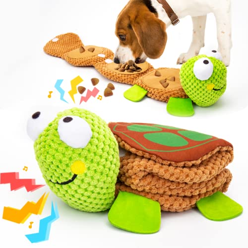 lilfrd Dog Puzzle Toys - Enrichment Treat Dispensing Squeaky Crinkle Snuffle Smart Dog Toy, Dog Toys for Boredom and Stimulating, Durable Plush Toys for Large Medium Small Dog Puppy - Turtle