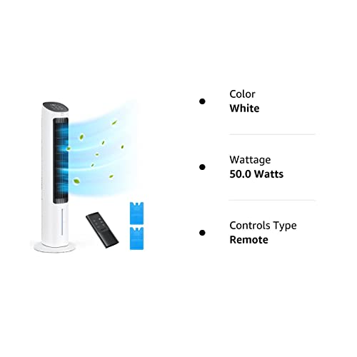 Dreo Evaporative Air Cooler, 40” Cooling Fan with 80° Oscillating, Humidifying, Removable Water Tank, Remote Control, 3 Speeds, 7H Timer, Personal Swamp Cooler, ‎White Cream, Large, DR-HEC001-W2