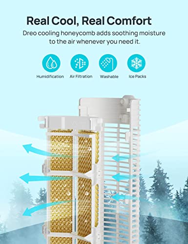 Dreo Evaporative Air Cooler, 40” Cooling Fan with 80° Oscillating, Humidifying, Removable Water Tank, Remote Control, 3 Speeds, 7H Timer, Personal Swamp Cooler, ‎White Cream, Large, DR-HEC001-W2