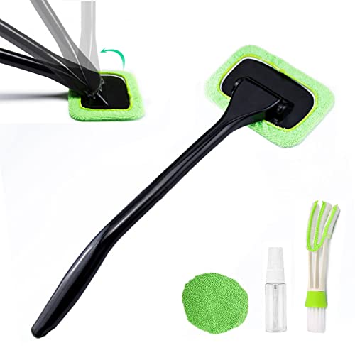 ASHONE Car Windshield Cleaner Brush kit Auto Windshield Glass Cleaning Tool with Detachable Handle Washable Reusable Cloth Pad