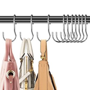 pupingpig purse hangers for closet 10 pack bag hooks, twist design s metal hanger hooks for bag, large size closet rod hooks for hanging handbags, purses, belts, scarves, hats, clothes (silver)