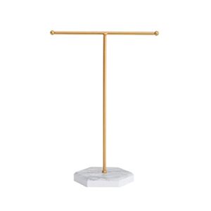 jewelry stand display necklace holder t-bar plated metal tabletop jewelry organizer tower for show jewelry hanging pendant earring bracelet ring accessorie with white marble plywood bases.