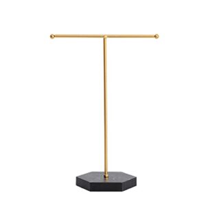 jewelry stand display necklace holder t-bar plated metal tabletop jewelry organizer tower for show jewelry hanging pendant earring bracelet ring accessorie with black marble plywood bases.