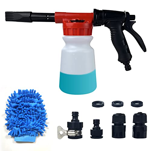 AQTZGOS Snow Foam Gun Foam Gun, Pressure Washer Car Wash Snow Foam Gun Adjustable Pressure Washer, Car Cleaning Attached to Garden Hose Snow Foam Gun (with Car Wash Gloves, Quick Coupler) (Red)