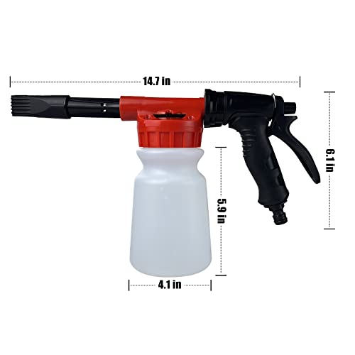 AQTZGOS Snow Foam Gun Foam Gun, Pressure Washer Car Wash Snow Foam Gun Adjustable Pressure Washer, Car Cleaning Attached to Garden Hose Snow Foam Gun (with Car Wash Gloves, Quick Coupler) (Red)