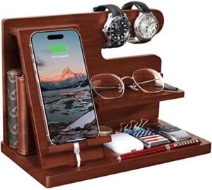 gifts for men wood phone docking station gifts for him husband nightstand organizer cell phone stand watch holder wallet station desk organizers gifts for dad birthday gifts for men