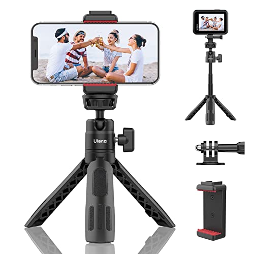 ULANZI M12 Extendable Selfie Stick for Gopro, Portable Vlog Cell Phone Tripod Stand with Phone Mount and Gopro Adapter, Mini Hand Grip Compatible with Gopro Hero 10/9/8/7/6/5 and Smartphone