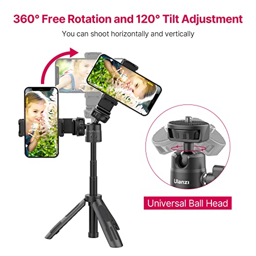 ULANZI M12 Extendable Selfie Stick for Gopro, Portable Vlog Cell Phone Tripod Stand with Phone Mount and Gopro Adapter, Mini Hand Grip Compatible with Gopro Hero 10/9/8/7/6/5 and Smartphone