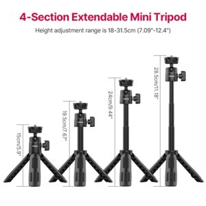 ULANZI M12 Extendable Selfie Stick for Gopro, Portable Vlog Cell Phone Tripod Stand with Phone Mount and Gopro Adapter, Mini Hand Grip Compatible with Gopro Hero 10/9/8/7/6/5 and Smartphone