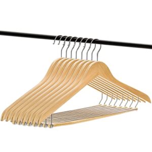 Tosnail 8 Pack Wooden Suit Coat Hangers with Locking Bar, Wood Hanger Pants Clothes Hanger - Flat Construction for Saving Space