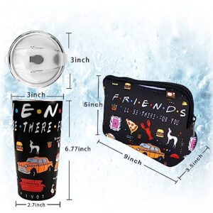 4Pack Friends TV Show Merchandise,Friends 30oz Stainless Steel Tumbler with Lids,Friends Makeup Bag,Friends TV Show Gifts,Friends Inspired Gifts for Fans,Gifts for Her,Wife,Mom, Coworkers,Sister,Aunt