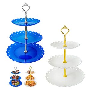2 set of plastic 3-tier cupcake stand cupcake holder,desert stands set,tiered serving tray, cupcake tower display dessert cookie candy buffet holder for tea party, baby shower and wedding carnival