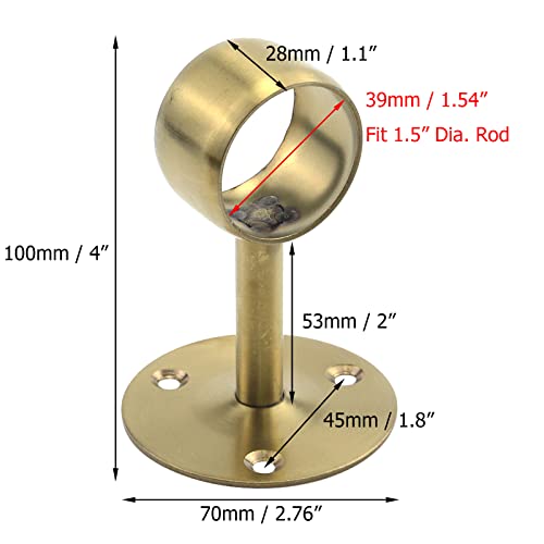 Coshar 4 PCS 1-1/2 Inch(38mm) Dia. Heavy Duty Stainless Steel Shower Curtain Closet Curtain Rod Holder Ceiling-Mounted & Wall-Mounted Bracket Closet Pole Flange Sockets Drapery Rods Supports - Gold