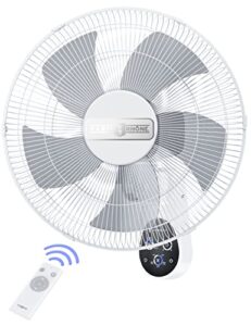 paris rhÔne wall mount fan, 16 inch wall fan with 5-blades, 5 speeds, 20ft remote control, wide 90-degree oscillation, 8 hour timer, quiet operation, fans for bedroom, kitchen, study & home gym