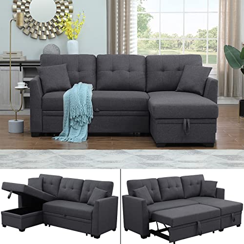 Convertible Sectional Sleeper Sofa with Pull Out Couch & Storage Chaise Lounge Furniture Couch for Living Room, Small Spaces, Modern Classic Comfort - Dark Grey