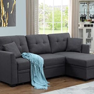 Convertible Sectional Sleeper Sofa with Pull Out Couch & Storage Chaise Lounge Furniture Couch for Living Room, Small Spaces, Modern Classic Comfort - Dark Grey