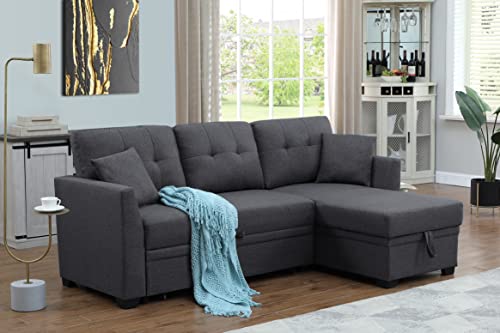 Convertible Sectional Sleeper Sofa with Pull Out Couch & Storage Chaise Lounge Furniture Couch for Living Room, Small Spaces, Modern Classic Comfort - Dark Grey