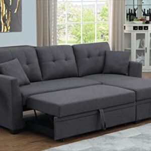 Convertible Sectional Sleeper Sofa with Pull Out Couch & Storage Chaise Lounge Furniture Couch for Living Room, Small Spaces, Modern Classic Comfort - Dark Grey