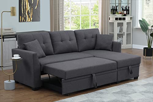 Convertible Sectional Sleeper Sofa with Pull Out Couch & Storage Chaise Lounge Furniture Couch for Living Room, Small Spaces, Modern Classic Comfort - Dark Grey