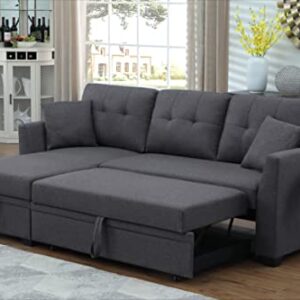 Convertible Sectional Sleeper Sofa with Pull Out Couch & Storage Chaise Lounge Furniture Couch for Living Room, Small Spaces, Modern Classic Comfort - Dark Grey