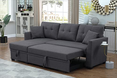 Convertible Sectional Sleeper Sofa with Pull Out Couch & Storage Chaise Lounge Furniture Couch for Living Room, Small Spaces, Modern Classic Comfort - Dark Grey