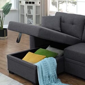 Convertible Sectional Sleeper Sofa with Pull Out Couch & Storage Chaise Lounge Furniture Couch for Living Room, Small Spaces, Modern Classic Comfort - Dark Grey