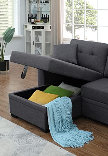 Convertible Sectional Sleeper Sofa with Pull Out Couch & Storage Chaise Lounge Furniture Couch for Living Room, Small Spaces, Modern Classic Comfort - Dark Grey