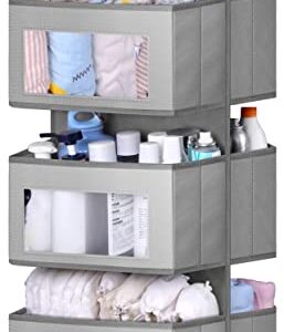 KIMBORA Dual Sided Hanging Closet Organizer and Storage Shelves with 6 Large Clear PVC Pockets Kids Clothes Organizer for Nursery, Camper, RV, Bathroom (Gray)