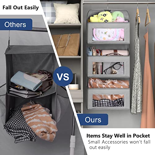 KIMBORA Dual Sided Hanging Closet Organizer and Storage Shelves with 6 Large Clear PVC Pockets Kids Clothes Organizer for Nursery, Camper, RV, Bathroom (Gray)