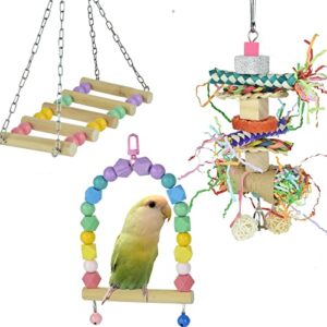 GUANLANT Bird Cage Shredding Foraging Parakeet Toys, Parrots Shredder Chewing Toys, Budgies Swing Ladder Birdcage Stand Perch Climbing Toy with Beak Grinding Stone Ball for Cockatiel Lovebirds Conures