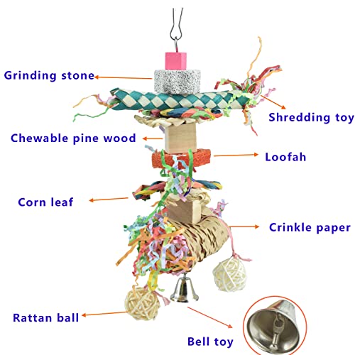 GUANLANT Bird Cage Shredding Foraging Parakeet Toys, Parrots Shredder Chewing Toys, Budgies Swing Ladder Birdcage Stand Perch Climbing Toy with Beak Grinding Stone Ball for Cockatiel Lovebirds Conures