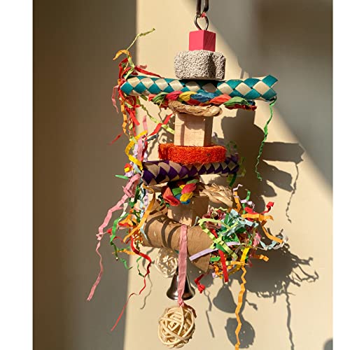 GUANLANT Bird Cage Shredding Foraging Parakeet Toys, Parrots Shredder Chewing Toys, Budgies Swing Ladder Birdcage Stand Perch Climbing Toy with Beak Grinding Stone Ball for Cockatiel Lovebirds Conures