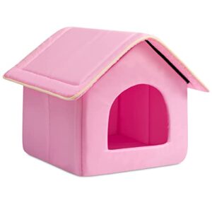 hollypet cozy pet bed house warm pet house cave sleeping bed puppy nest for cats and small dogs, pink