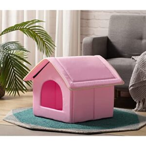 Hollypet Cozy Pet Bed House Warm Pet House Cave Sleeping Bed Puppy Nest for Cats and Small Dogs, Pink